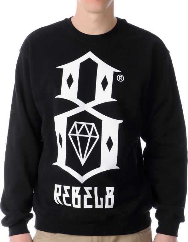 REBEL8 Logo Black Crew Neck Sweatshirt