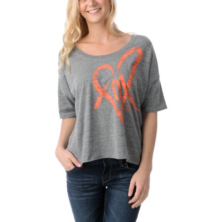 Fox Swept Grey Slouchy Crop Top