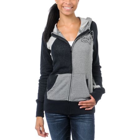 Fox Girls Tiled Black & Grey Zip Up Hoodie