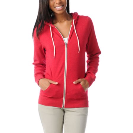 Zine Girls Heather Red Zip Up Hoodie