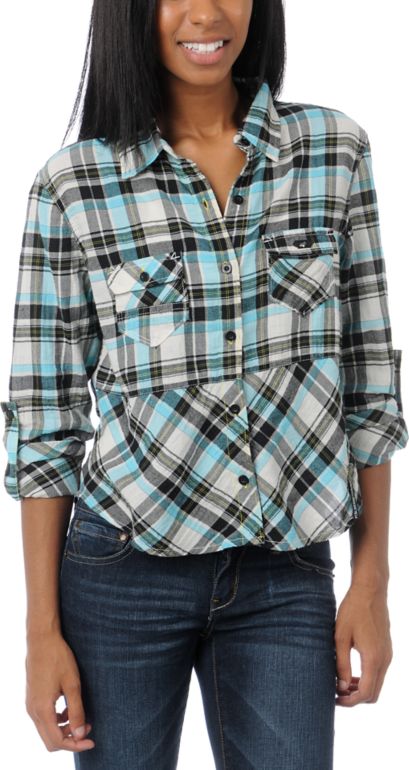 Fox Girls After School White & Blue Plaid Shirt