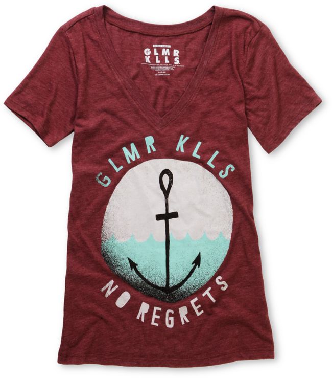 Glamour Kills Anchors Away Maroon V-Neck Tee Shirt