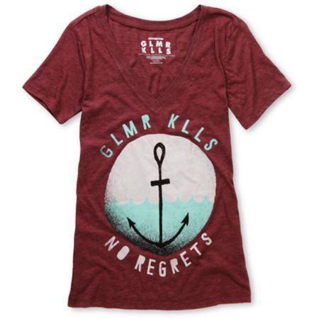 Glamour Kills Anchors Away Maroon V-Neck Tee Shirt