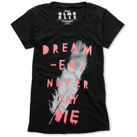Glamour Kills Never Say Die Black Scoop Neck Tee Shirt