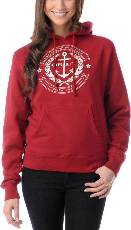 Obey Girls Cruise Liner Garnet Red Pullover Hoodie