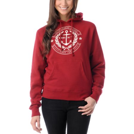 Obey Girls Cruise Liner Garnet Red Pullover Hoodie