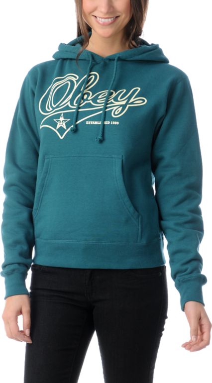 Obey Girls Script Dark Teal Pullover Hoodie
