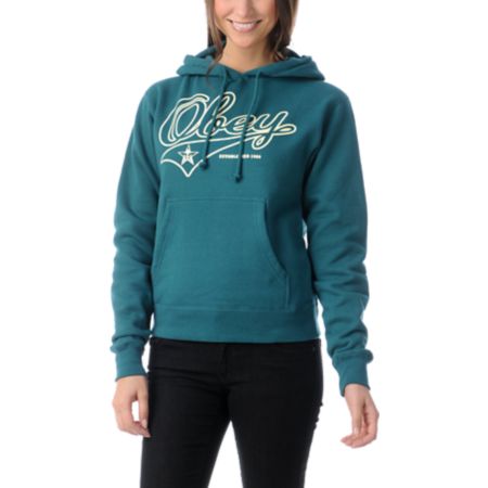 Obey Girls Script Dark Teal Pullover Hoodie