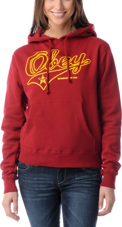Obey Girls Script Garnet Red Pullover Hoodie