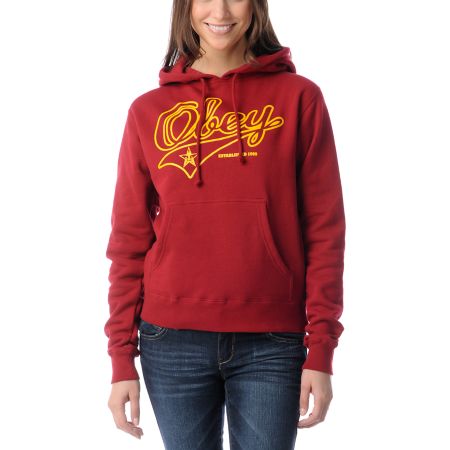 Obey Girls Script Garnet Red Pullover Hoodie