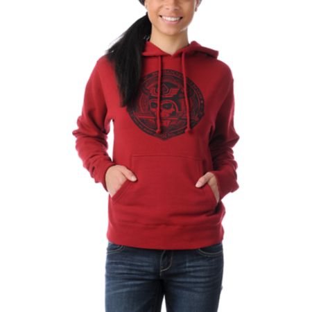 Obey Girls No Sleep Garnet Red Pullover Hoodie