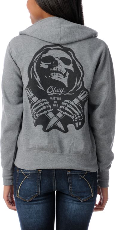 Obey Girls Masters Of War Grey Zip Up Hoodie
