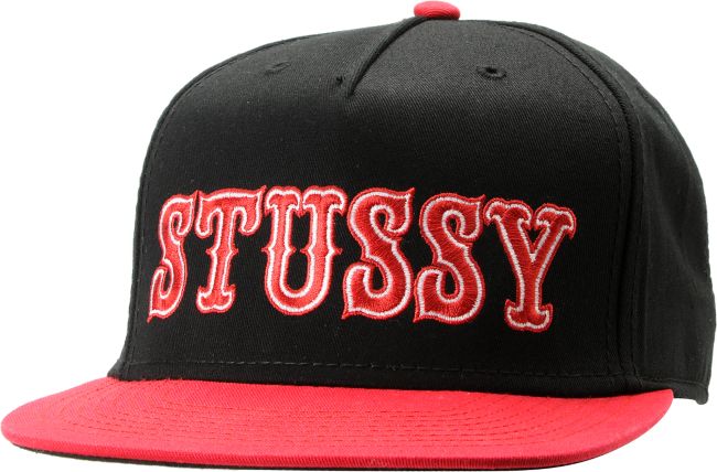Stussy Team Roots Black & Red Snapback Hat