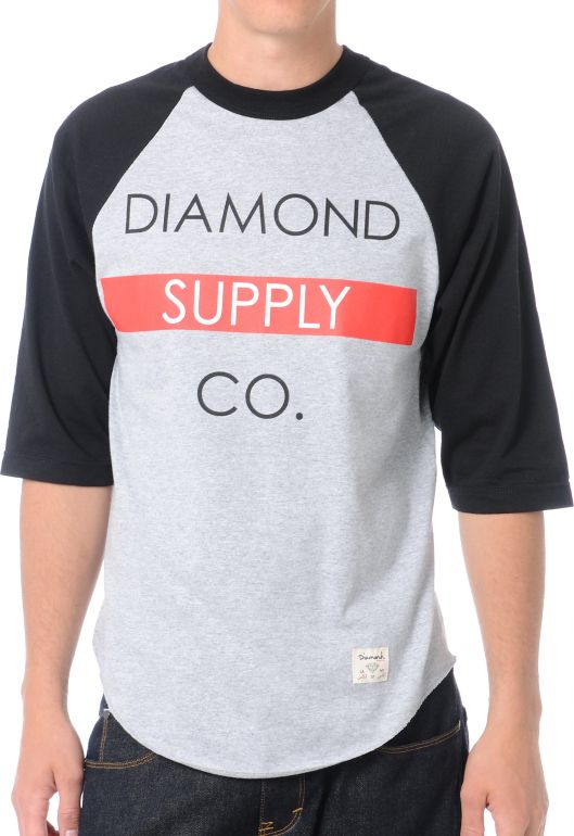 Diamond Supply Bar Logo Black Baseball Tee Shirt