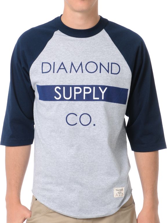 Diamond Supply Bar Logo Navy Baseball Tee Shirt