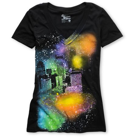 Bitter Sweet City In The Stars Black V-Neck Tee Shirt 