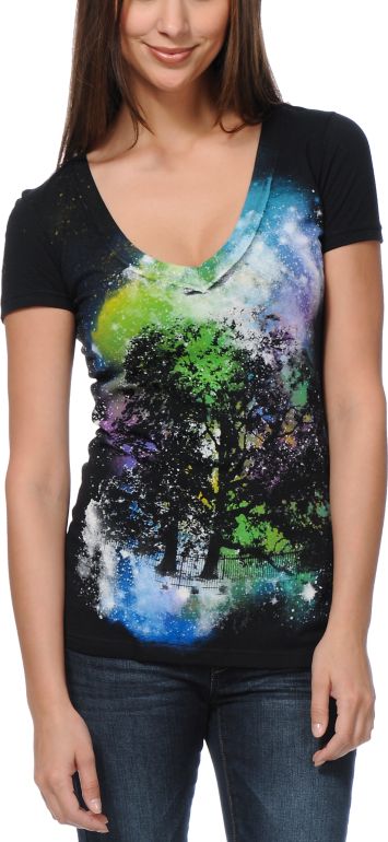 Bitter Sweet Stellar Oak Black V-Neck Tee Shirt