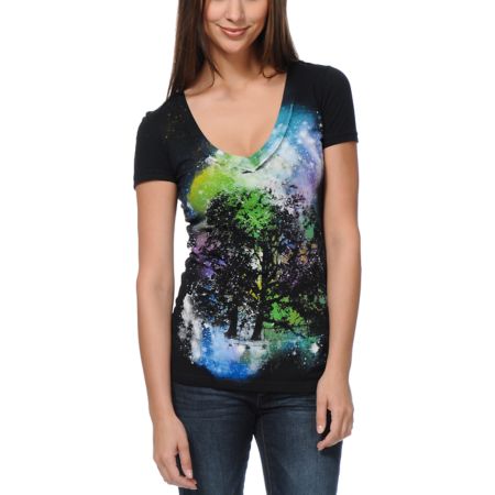 Bitter Sweet Stellar Oak Black V-Neck Tee Shirt