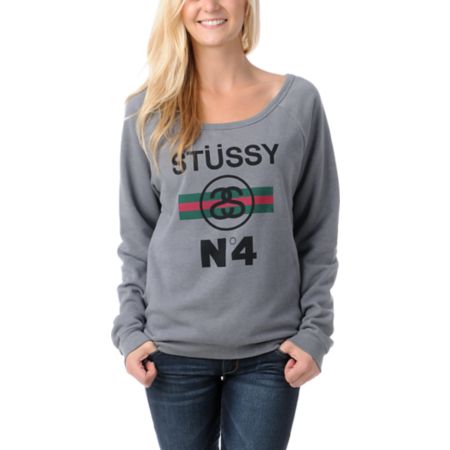 Stussy Girl No. 4 Stripes Charcoal Crew Neck Sweatshirt