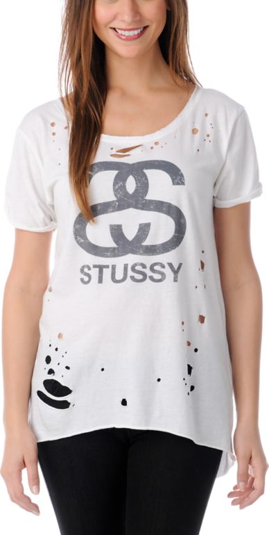 Stussy Girls SS White Scoop Neck Tee Shirt