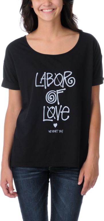 Stussy x Love+Made Labor Of Love Black Slouchy Tee Shirt