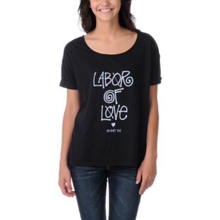 Stussy x Love+Made Labor Of Love Black Slouchy Tee Shirt