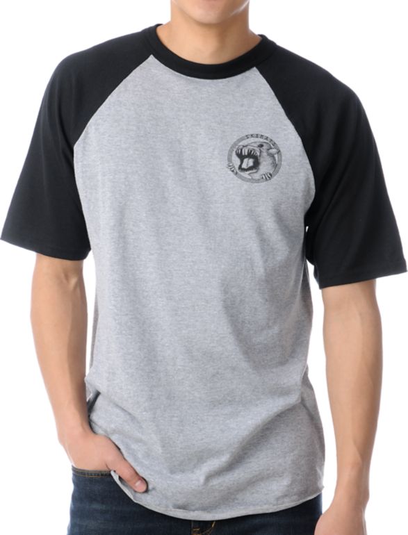 Sk8Rats Short Sleeve Black & Heather Grey Baseball Tee Shirt