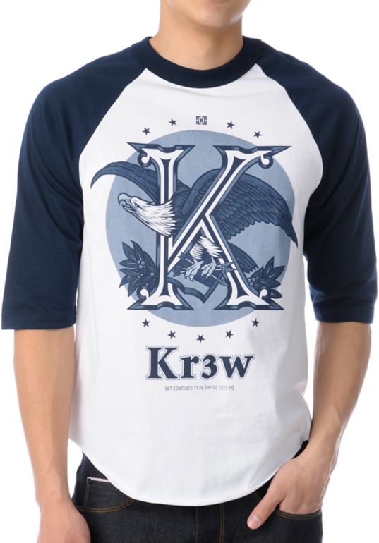 KR3W Cold One White & Navy Baseball Tee Shirt