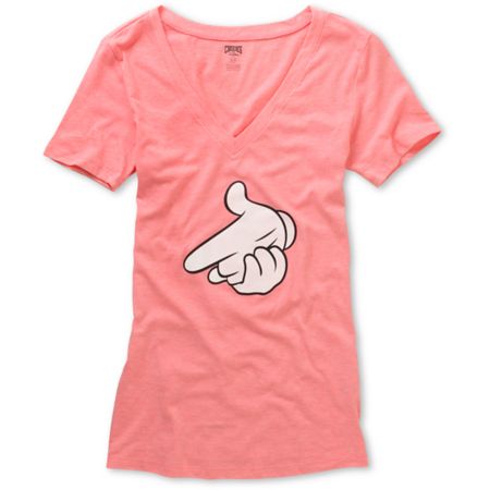 Crooks and Castles Girls Air Guns Pink V-Neck Tee Shirt