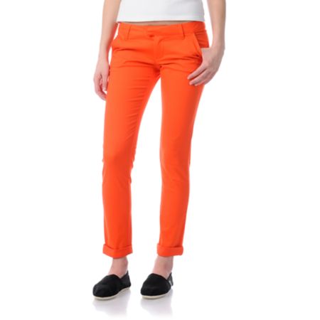 Volcom Girls Frochickie Fire Red Matchstick Skinny Pants