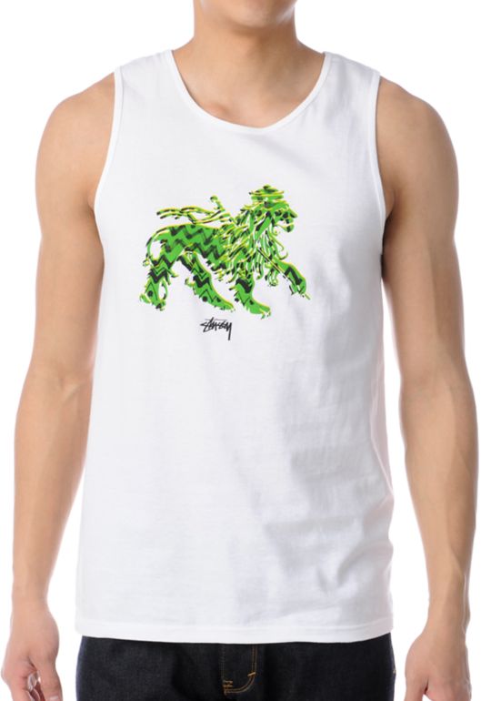 Stussy Rasta Lion White Tank Top
