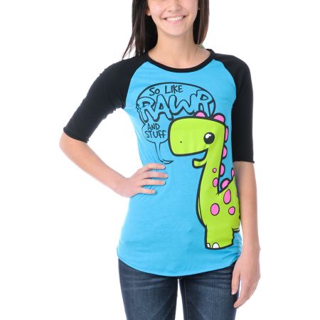 Bitter Sweet Rawr & Stuff Again Turquoise Baseball Tee Shirt