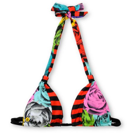 Volcom Girls Waroses Halter Floral Print Bikini Top