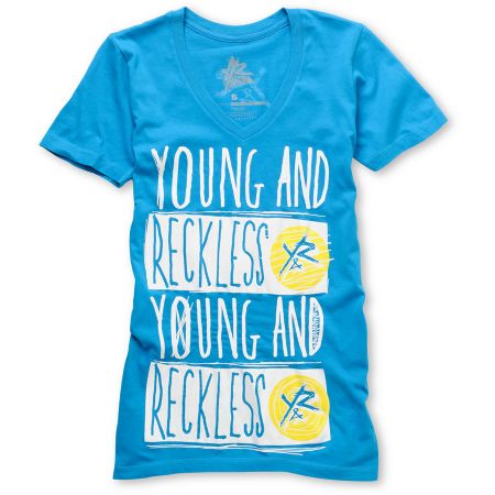 Young & Reckless Flood Fill Turquoise V-Neck Tee Shirt