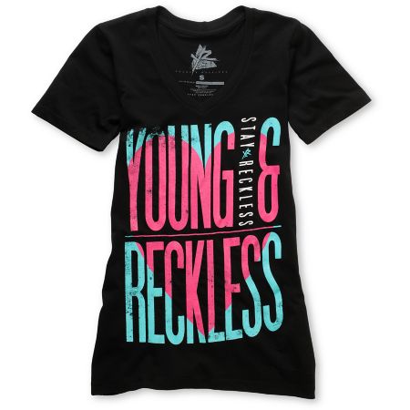 Young & Reckless Heart Black V-Neck Tee Shirt