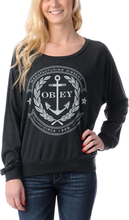 Obey Cruiseliner Charcoal Grey Raglan Top