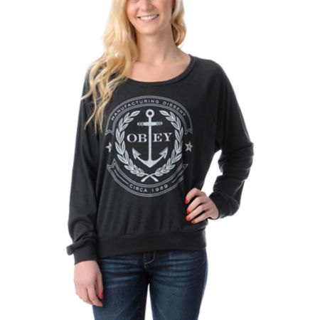 Obey Cruiseliner Charcoal Grey Raglan Top