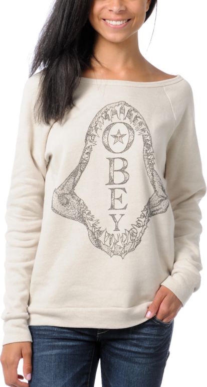Obey Girls Shark Posse Vandal Crew Neck Sweatshirt