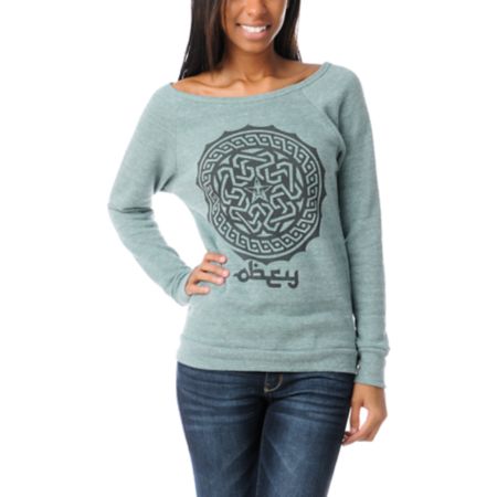 Obey Kalfia Vandal Green Crew Neck Sweatshirt