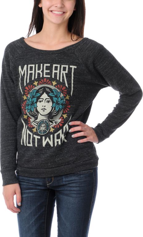 Obey Girls Make Art Not War Vandal Crew Neck Sweatshirt