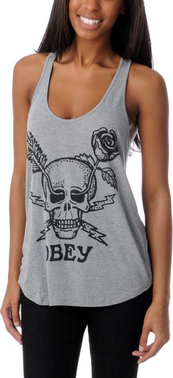 Obey Forces Heather Grey Mock Twist Racerback Tank Top