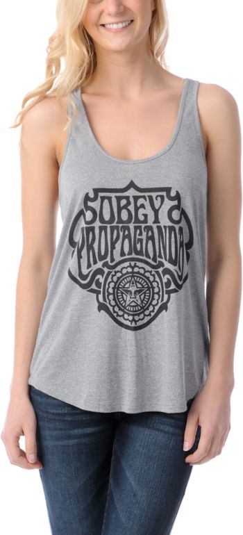 Obey Firewater Heather Grey Mock Twist Racerback Tank Top