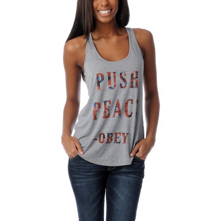 Obey Push Peace Heather Grey Mock Twist Racerback Tank Top