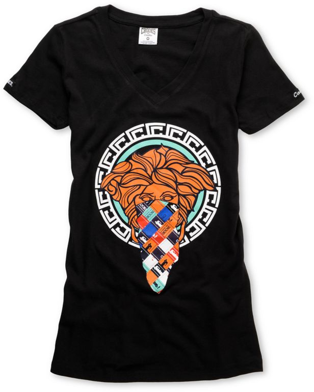 Crooks and Castles Weaved Medusa Black V-Neck Tee Shirt
