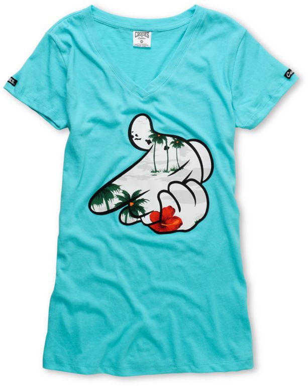 Crooks and Castles Island Air Gun Teal V-Neck Tee Shirt
