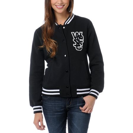 WeSC Girls Lakai Black Fleece Varsity Jacket