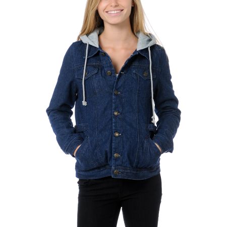 Stussy Girls Buffalo Hooded Jean Jacket