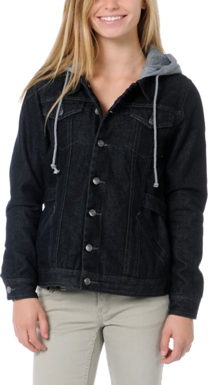 Stussy Girls Buffalo Black Hooded Jean Jacket