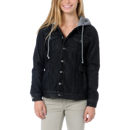 Stussy Girls Buffalo Black Hooded Jean Jacket