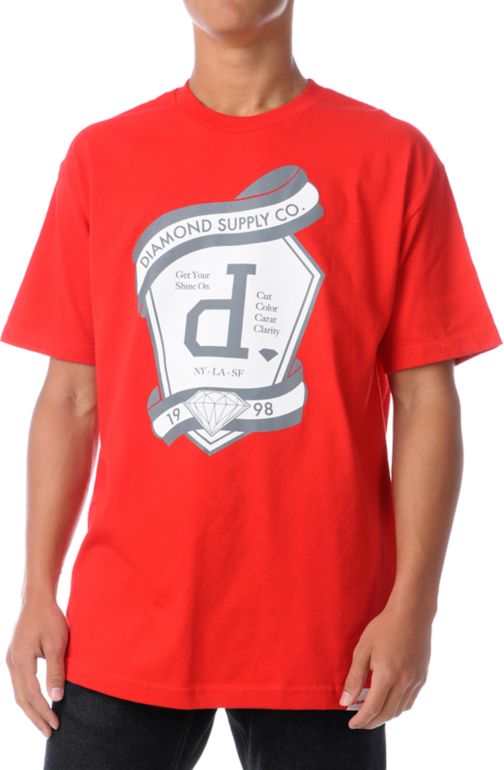 Diamond Supply Un Polo Emblem Red Tee Shirt